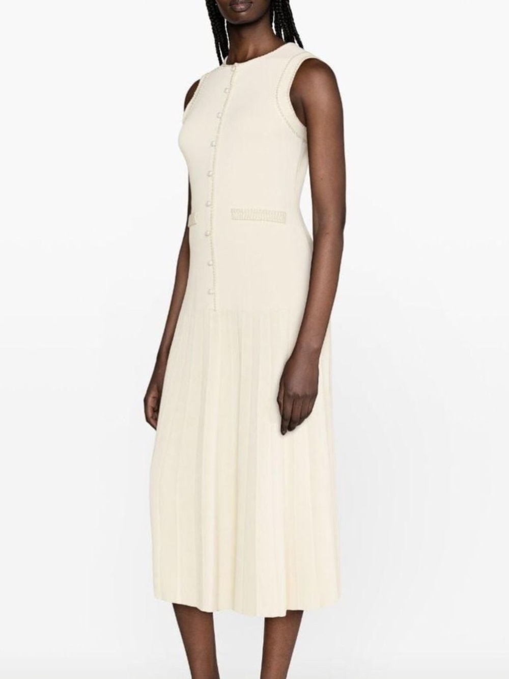 Sandro Naima Ivory Cream Pearl Knit Pleated Dress With Tags FR 36 = Small